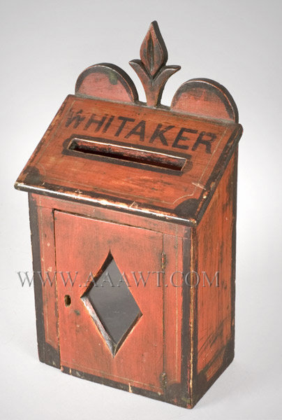 Folk Art Mail Box, Carved and Painted
Late 19th Century, entire view